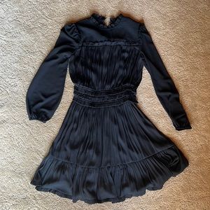 Current Air (Anthropologie) long sleeve black dress, mock neck, smocked.